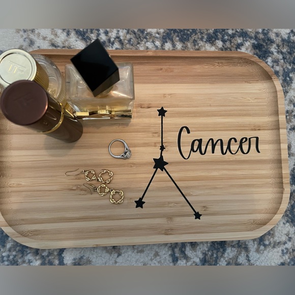 Wooden Valet Tray | Zodiac theme Jewelry catch all bamboo tray | Cancer - Picture 3 of 4